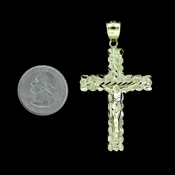 Real 10K Yellow Gold Large Nugget Cross Pendant - Picture 3 of 4